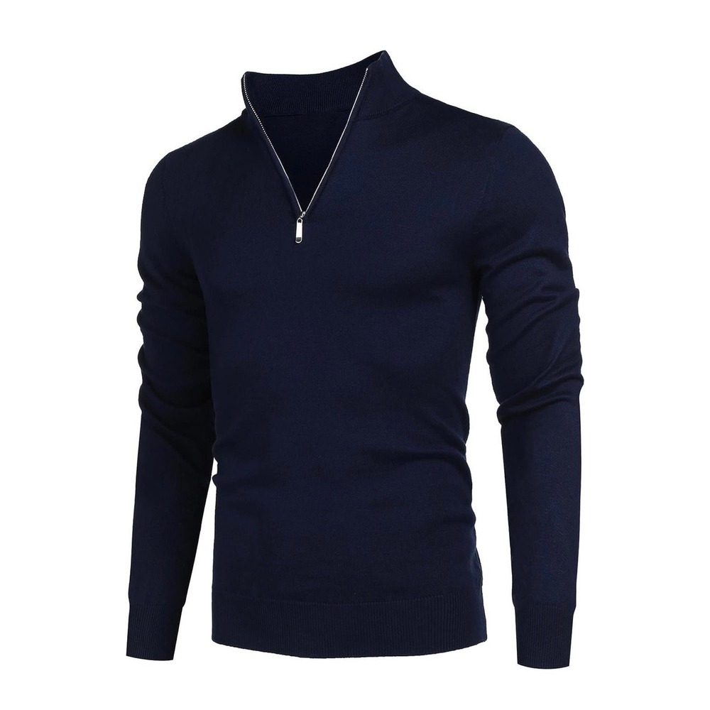 COOFANDY Mens Quarter Zip Pullover Sweater Navy Blue Viscose Knit XXL NEW